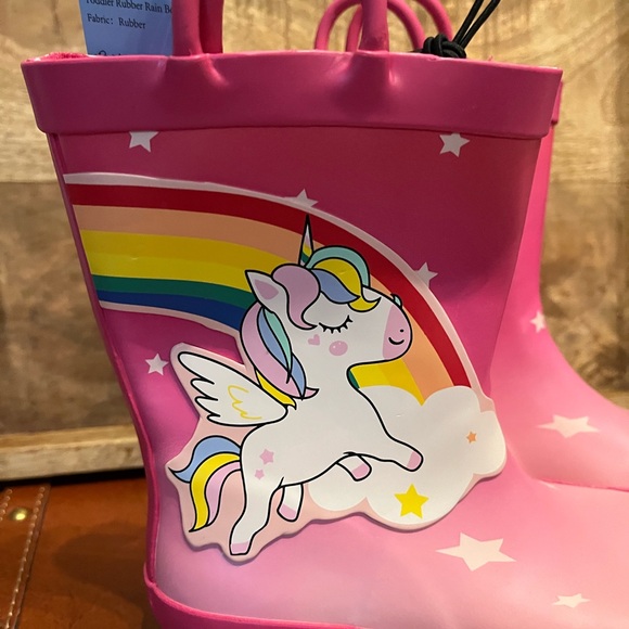 NWT Girls Rainbow Unicorn Rubber Rain Boots, Size 9, Pink, Spring - Picture 3 of 9